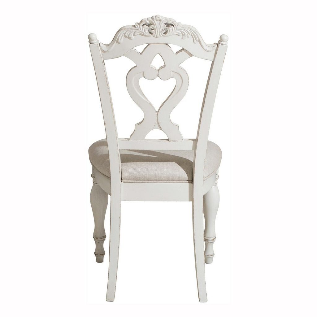Victorian Style Writing Desk Chair with Engraved Backrest, Antique White - View 4