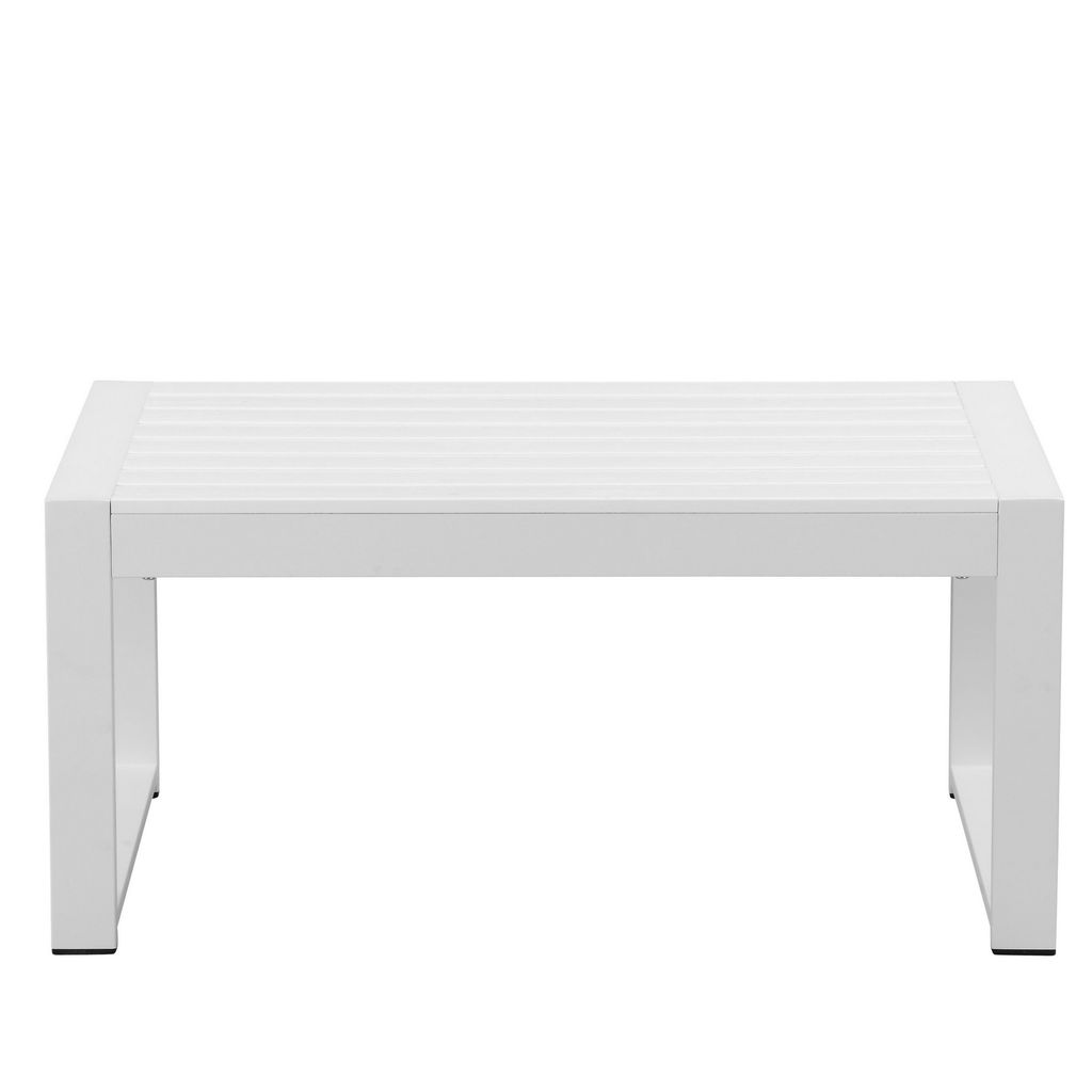 Lark 35 Inch Outdoor Coffee Table, White Aluminum Frame, Polyresin Top - View 2