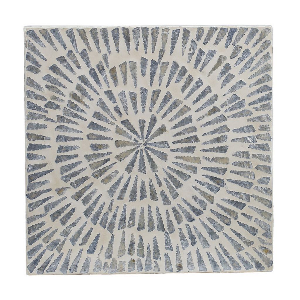 18 Inch Modern Capiz Accent Table Stool, Square, Gray Starburst Pattern - View 4