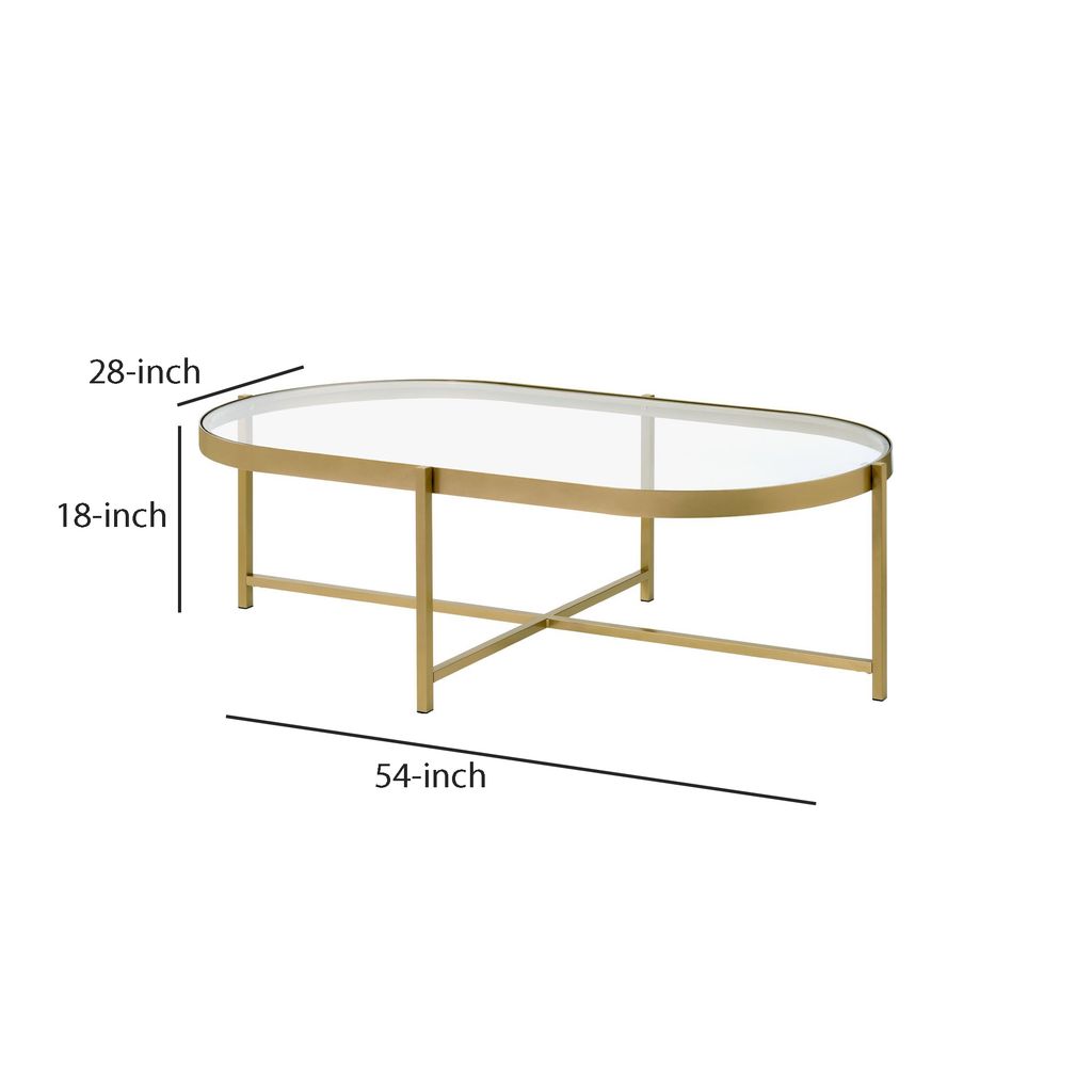Coffee Table with Oblong Glass Top and Metal Frame, Gold - View 6