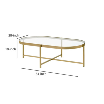 Coffee Table with Oblong Glass Top and Metal Frame, Gold - View 6