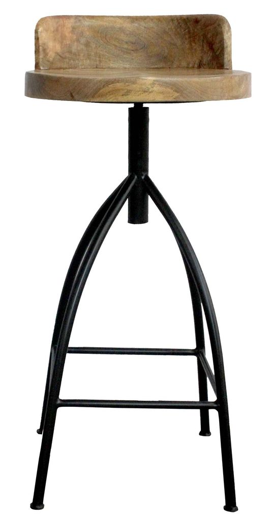 Pia 32-35 Extra Tall Adjustable Barstool, Natural Brown Mango Wood Seat, Black Iron Frame  - View 4