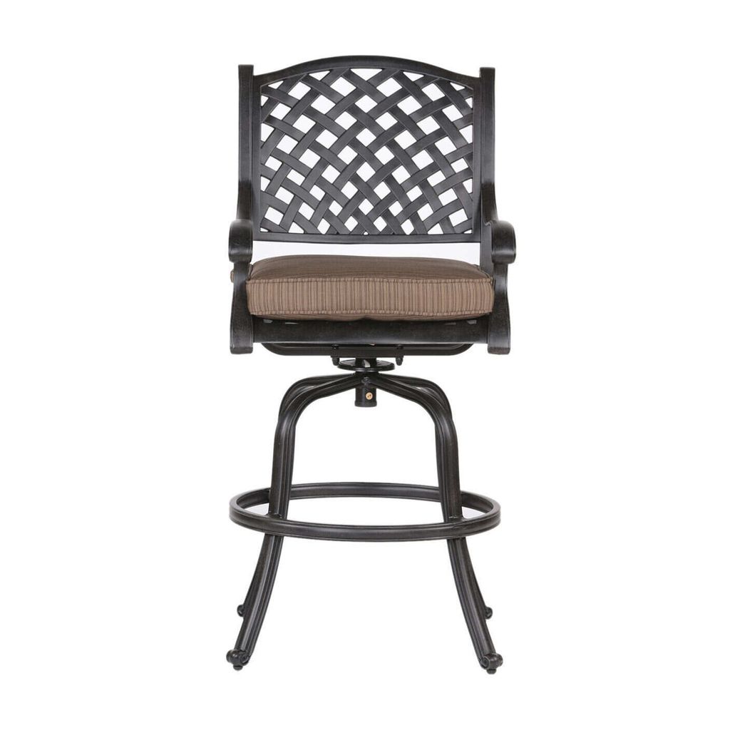 49 Inch Zoe Swivel Outdoor Bar Stool, Set of 2, Black and Brown - View 3
