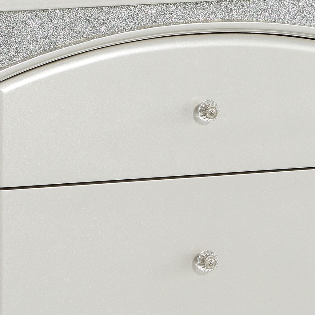 Modern Style 2 Drawer Wooden Nightstand with Rhinestone Inlays, Silver - View 2