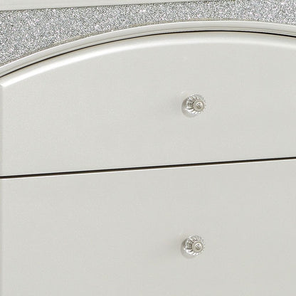 Modern Style 2 Drawer Wooden Nightstand with Rhinestone Inlays, Silver - View 2