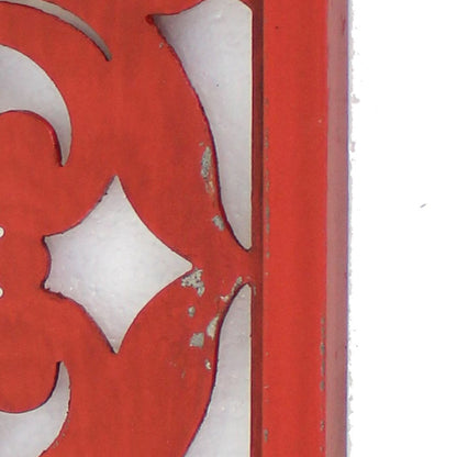 Set of 2 Square Wooden Floral Wall Plaque, Red - View 4