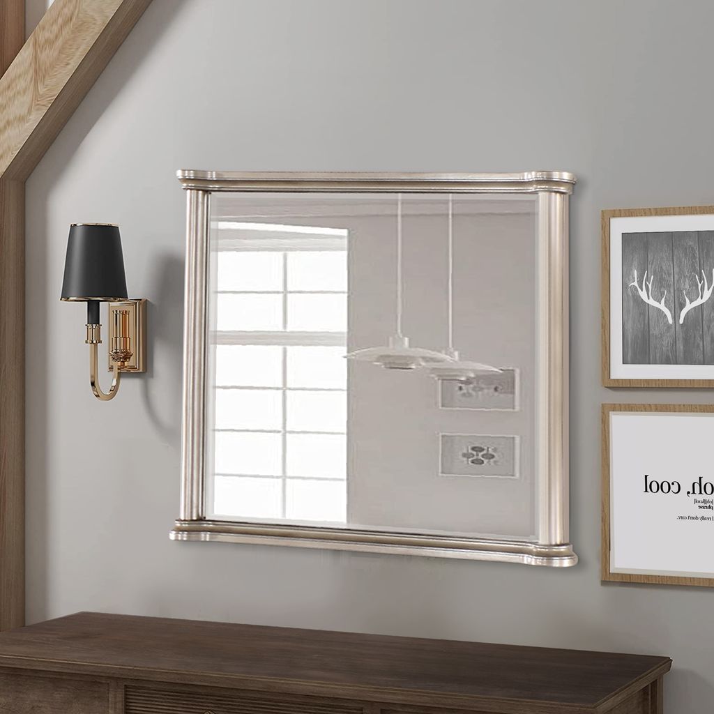 Ada 38 x 45 Rectangular Dresser Mirror, Molded Trim, Pine Wood, Brown - View 6