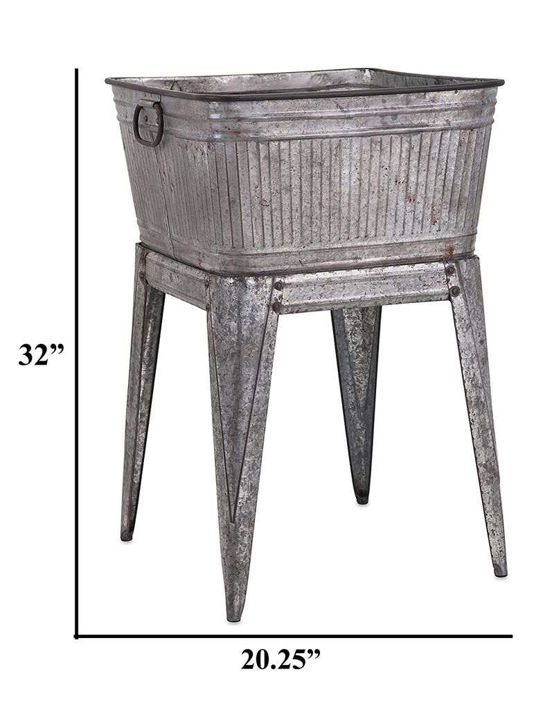 32" Multi-Functional Galvanized Metal Tub on Stand with Angled Legs, Gray - View 4