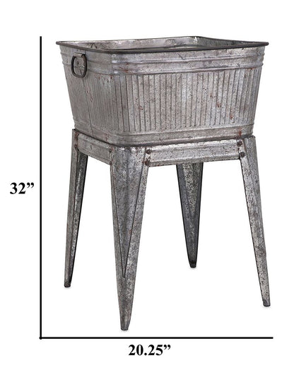 32" Multi-Functional Galvanized Metal Tub on Stand with Angled Legs, Gray - View 4