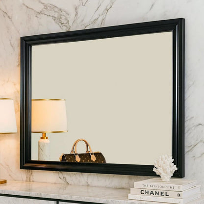 Mirror with Wooden Frame and Molded Detail, Black - View 7
