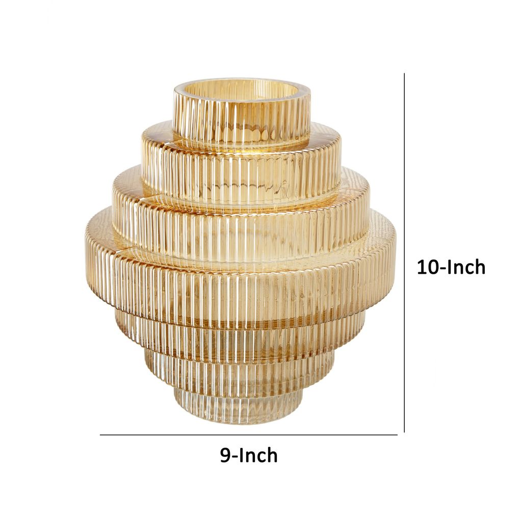 Rae 10 Inch Glass Vase, Geometric Round, Amber Yellow and Clear Finish - View 6