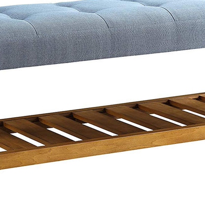 Wooden Bench, Blue & Oak - View 3