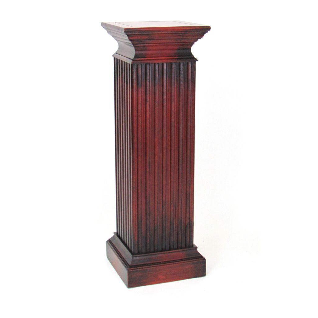 Square Shaped Column Pedestal with Reeded Design, Brown