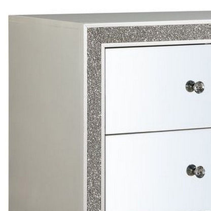 Nightstand with Mirrored Front 2 Drawers, Champagne Silver - View 3