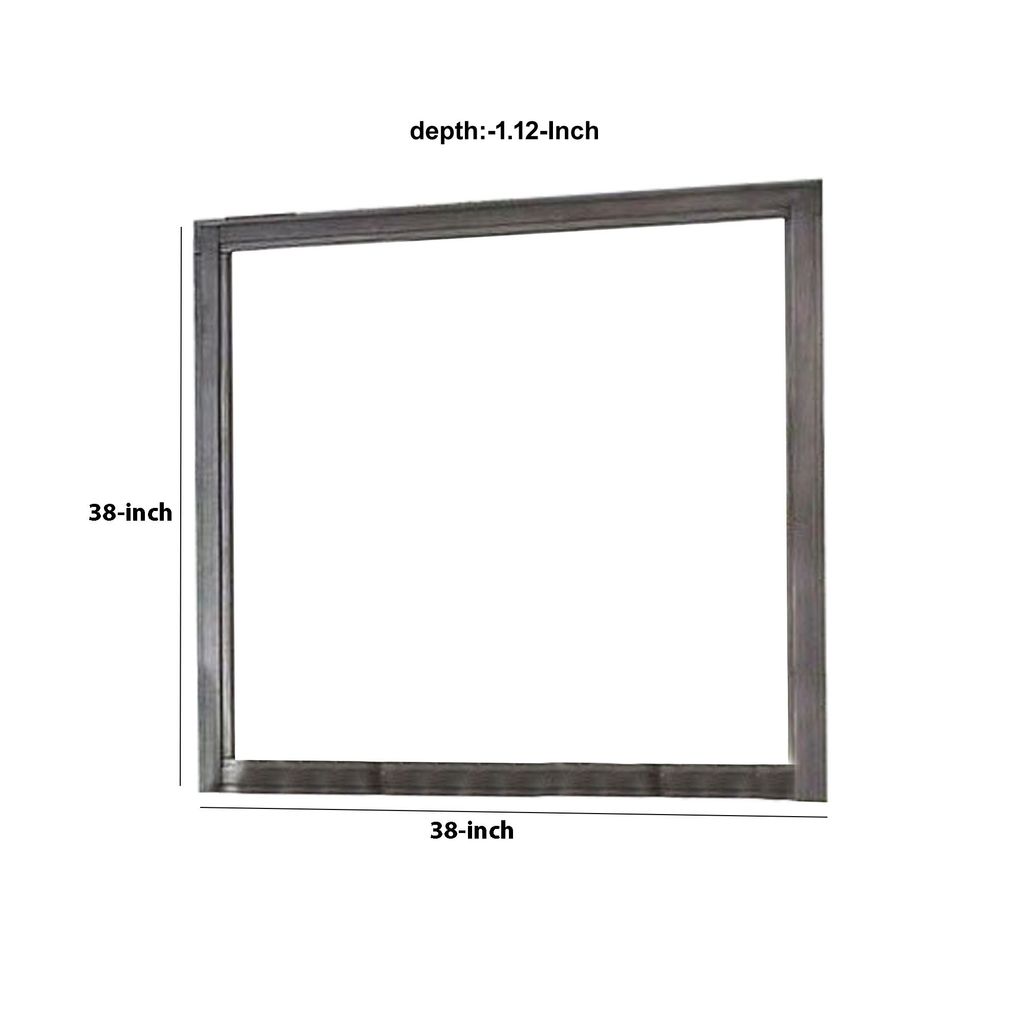 38 Transitional Style Square Wooden Frame Mirror, Gray - View 6