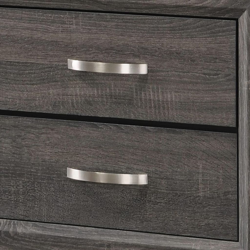 Wooden Nightstand with 2 Drawers and Chamfered legs, Gray and Black - View 3