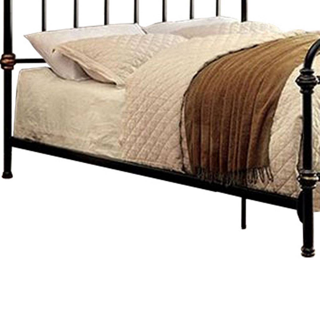 Curved Headboard Metal Full Size Bed with Spindles, Black and Gold - View 4