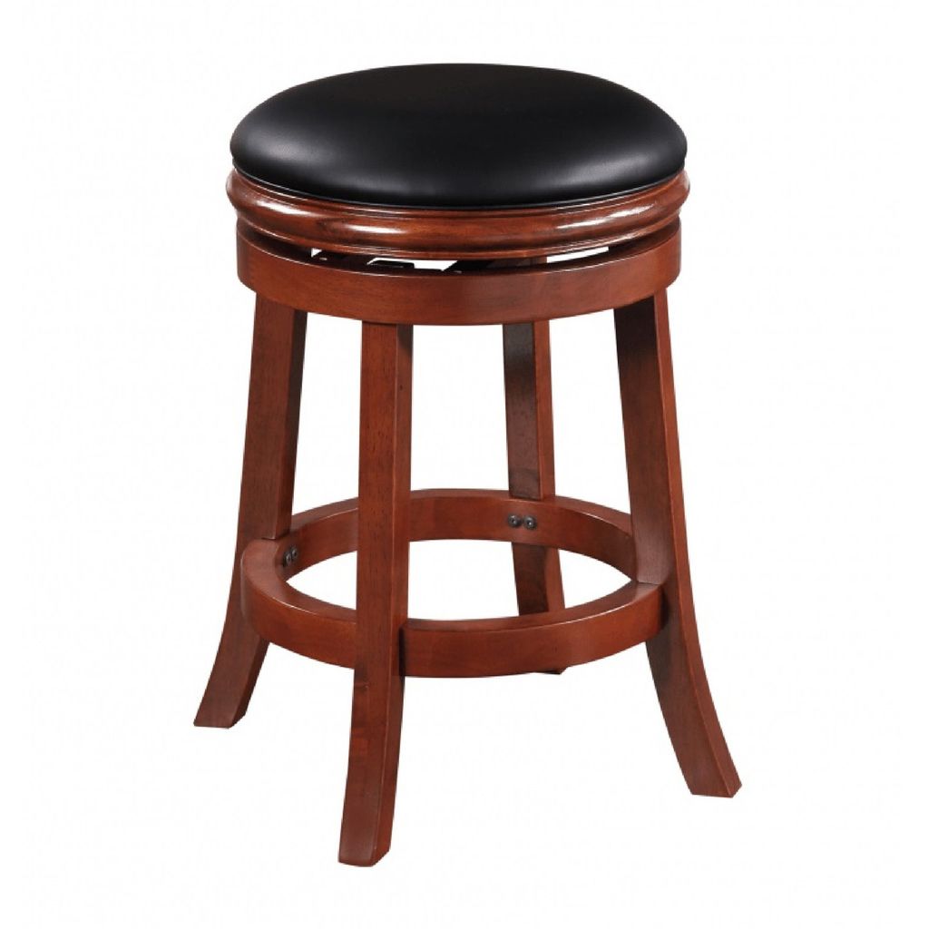 Sabi 24 inch Swivel Counter Stool, Solid Wood, Faux Leather, Brown, Black