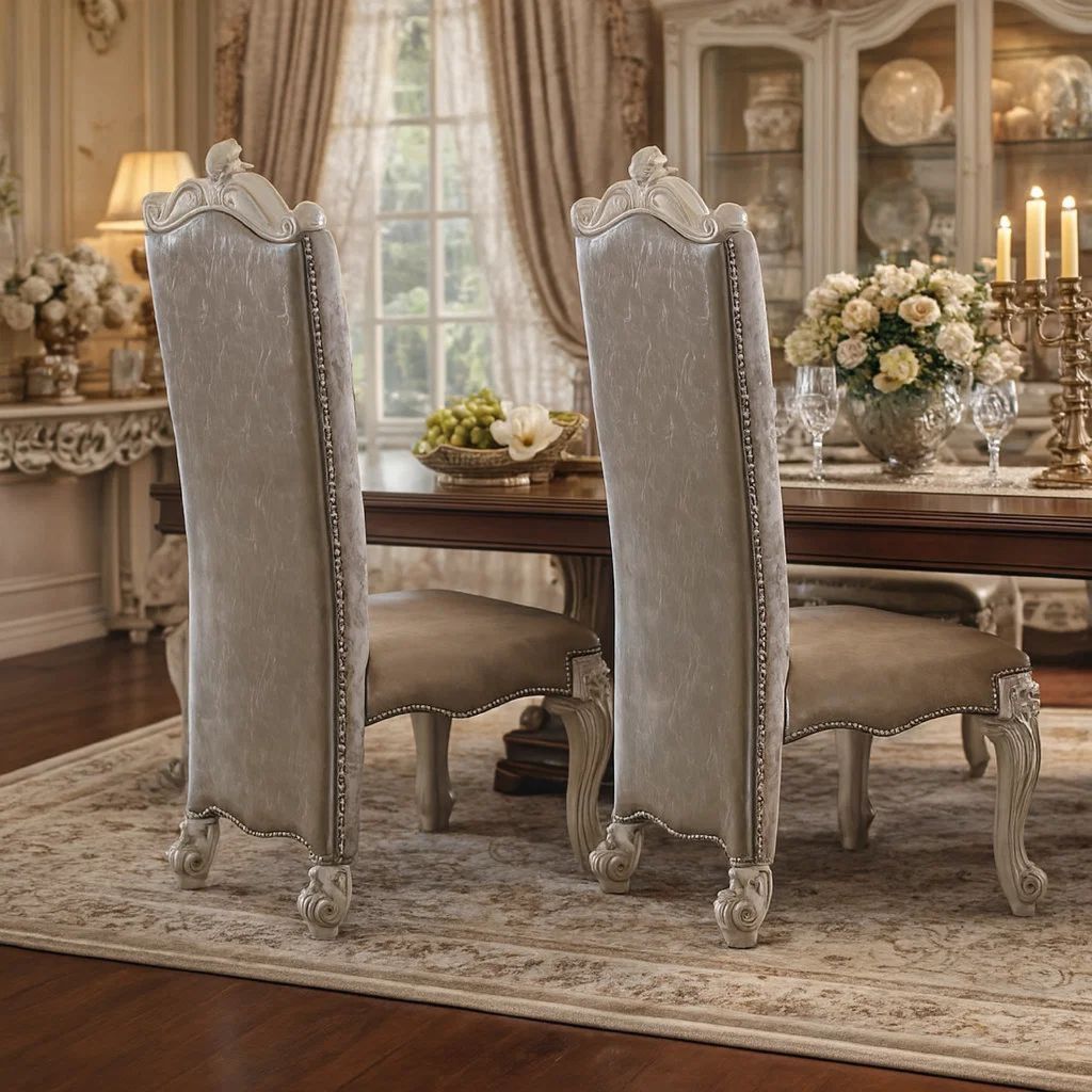 27 Inch Wide Dining Side Chair, Faux Leather, Set of 2, White - View 7