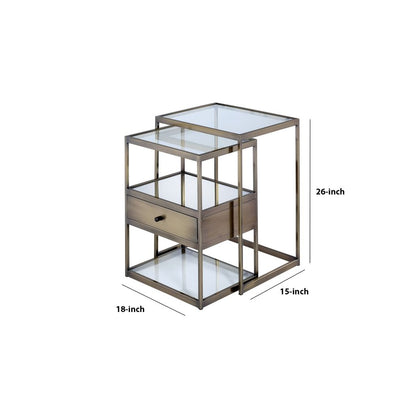 Stylish Nesting Tables Set, Clear Glass &  Brass, 2 Piece Pack - View 5