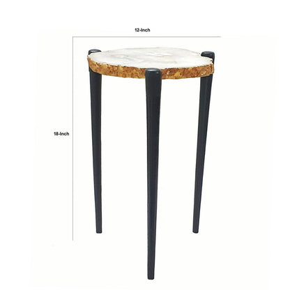 18 Inch Side Table, Agate Stone Top, Aluminum Tri Legs, Modern, White - View 5