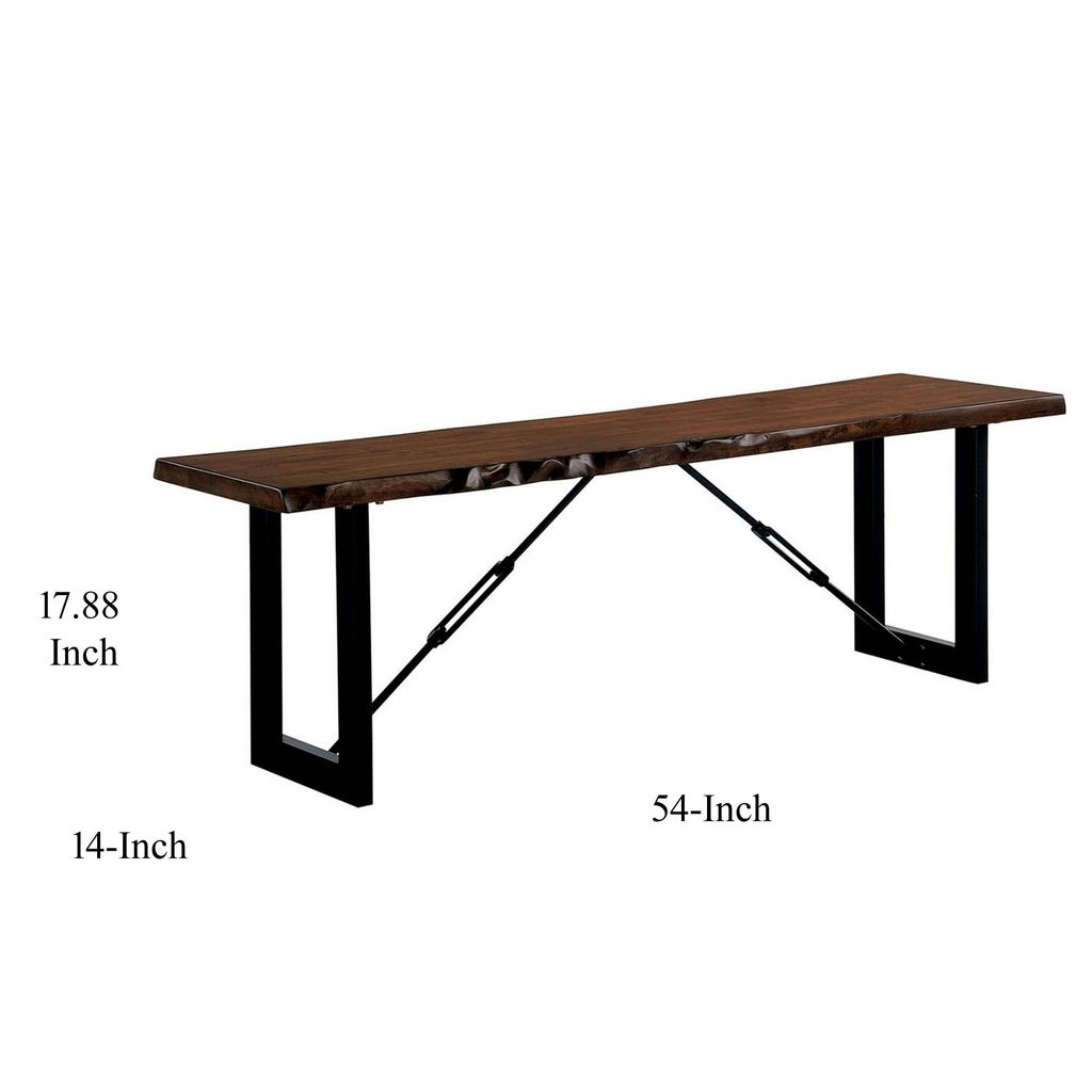 Rectangular Metal Frame Bench with Wooden Seat, Black and Brown - View 6