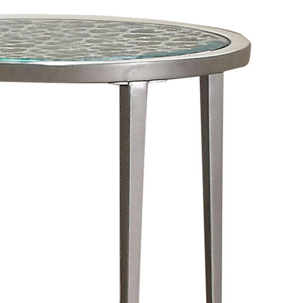 Round Glass Top Metal End Table with Sleek Tapered Legs, Silver - View 4