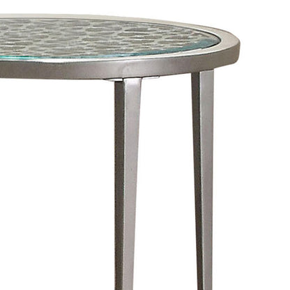 Round Glass Top Metal End Table with Sleek Tapered Legs, Silver - View 4