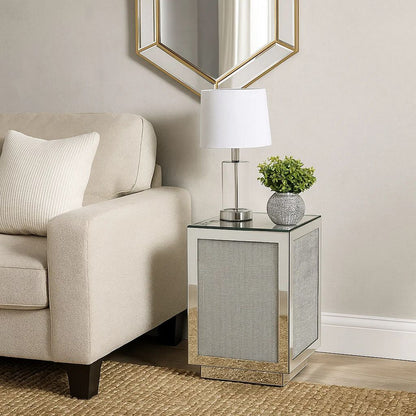 Mirrored Accent Table with Faux Diamond Inlay and Glass Top, Silver - View 7