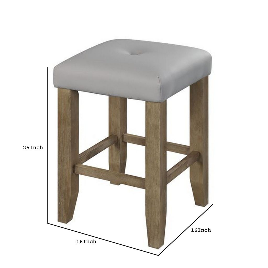 Counter Height Stool with Faux Leather Seat, Set of 2, Oak Brown - View 6