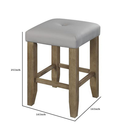 Counter Height Stool with Faux Leather Seat, Set of 2, Oak Brown - View 6