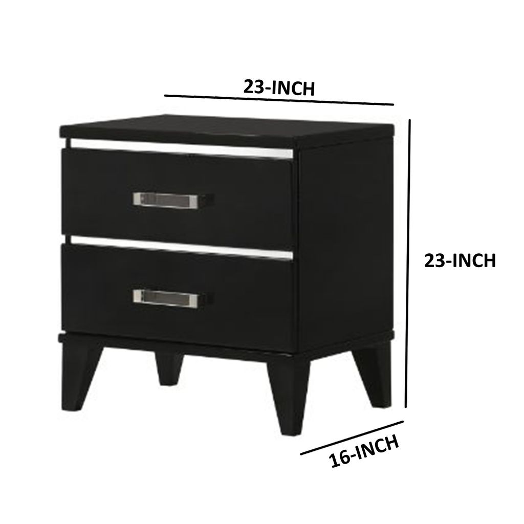 Nightstand with 2 Drawers and Metal Trim, Black - View 6