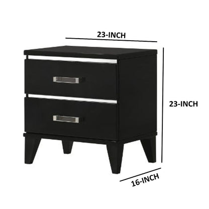 Nightstand with 2 Drawers and Metal Trim, Black - View 6