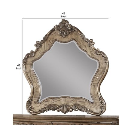 Wooden Mirror with Scrollwork Crown and Trim Details, Brown and Silver - View 5
