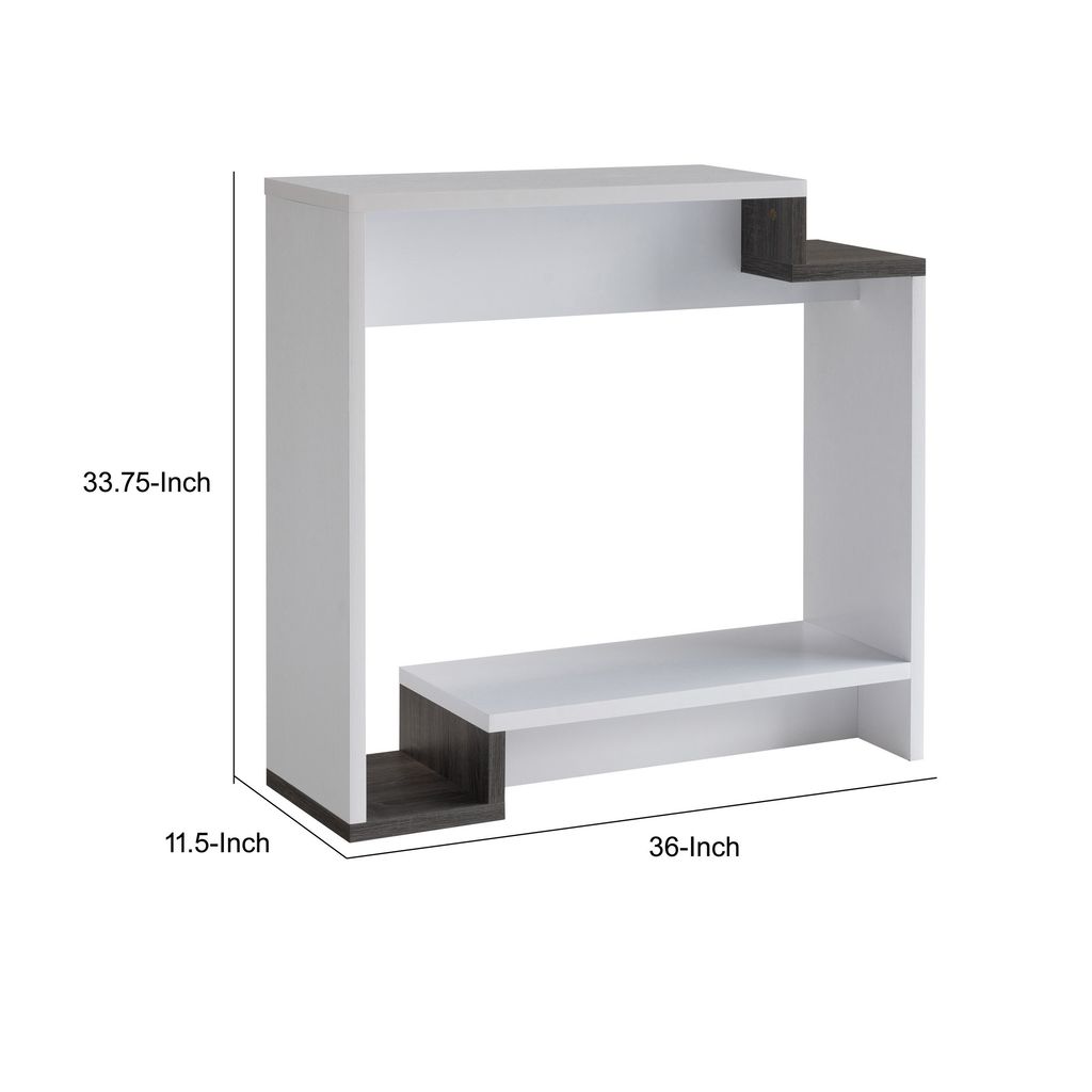 36 Inch Modern Console Table, Multilevel Wood Shelves, Gray and White - View 5