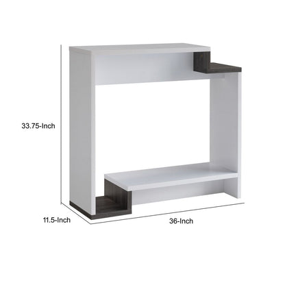 36 Inch Modern Console Table, Multilevel Wood Shelves, Gray and White - View 5