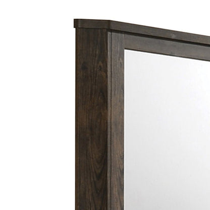 Transitional Style Wooden Decorative Mirror with Grooved Panels, Brown - View 3