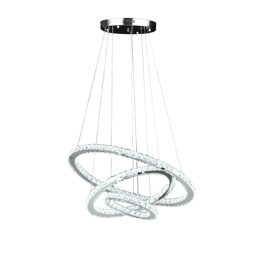 12-47 Inch Adjustable Chandelier, Offset Circle Design Silver Chrome Finish - View 2