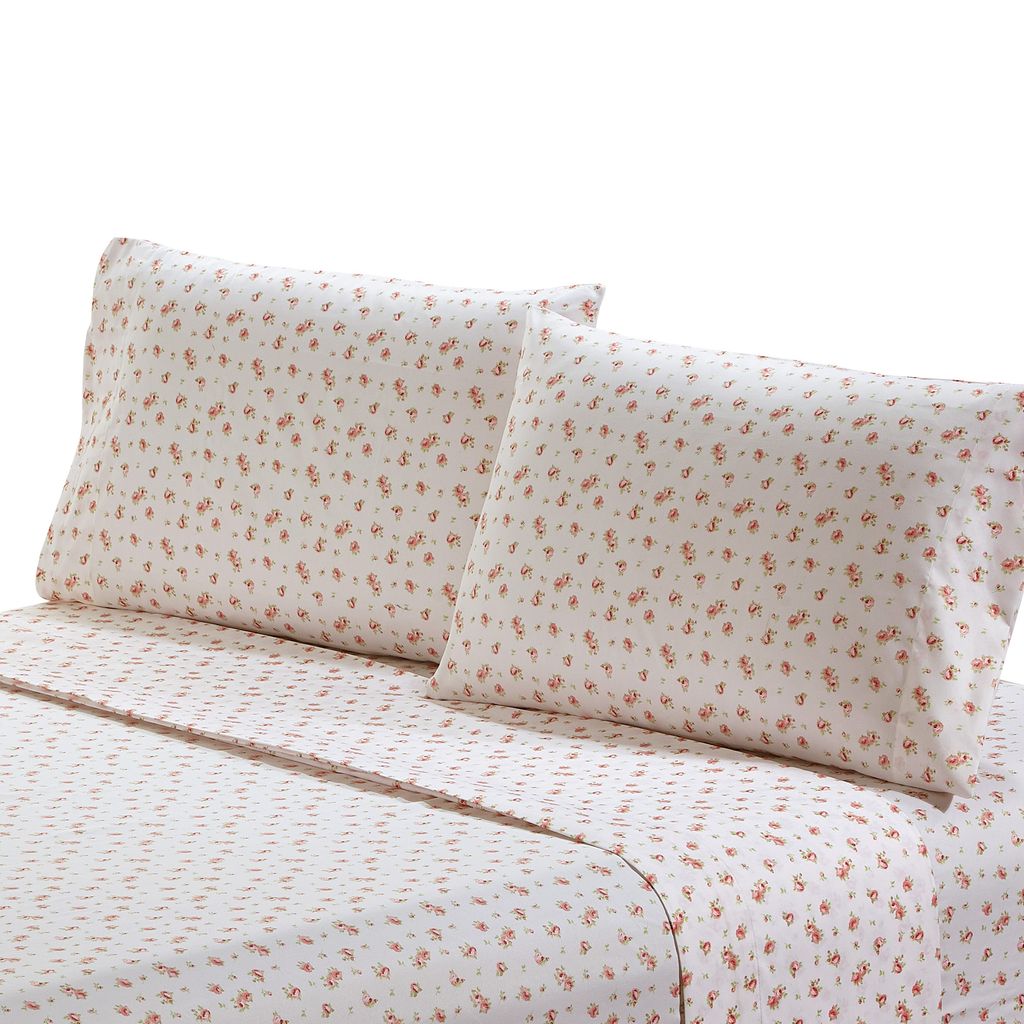 Melun 4 Piece Full Size Sheet Set with Rose Sketch The Urban Port, Pink and White - View 4