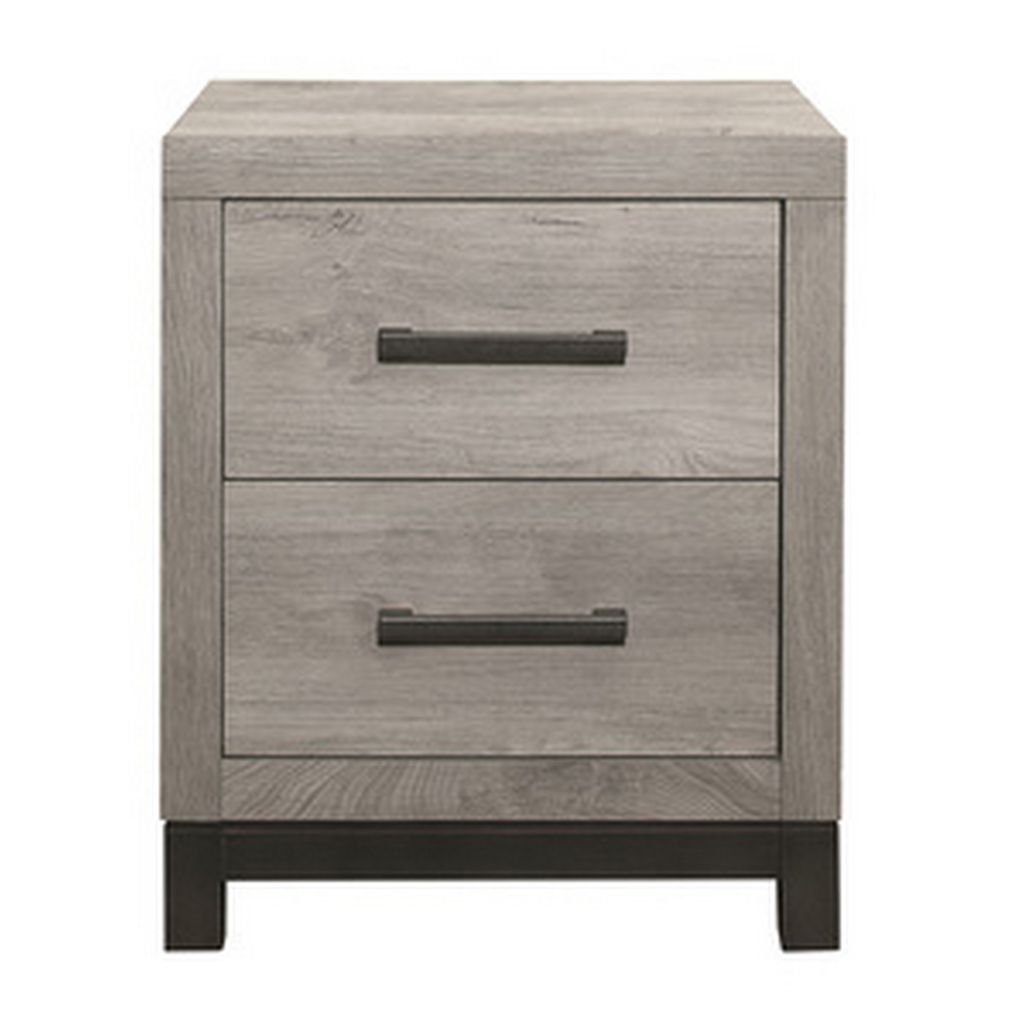 Deena 25 Inch Classic 2 Drawer Nightstand, Metal Handles, Wood Grain Gray - View 2