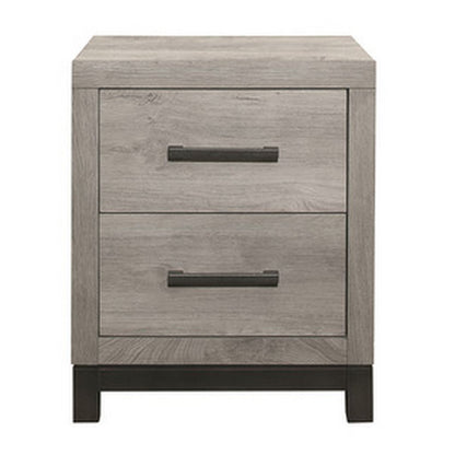 Deena 25 Inch Classic 2 Drawer Nightstand, Metal Handles, Wood Grain Gray - View 2
