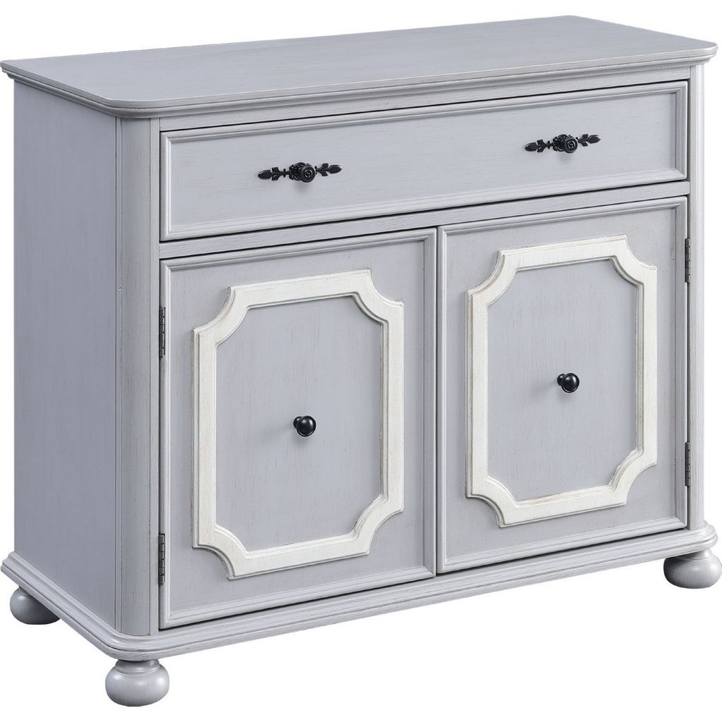 MDF Cabinet with Double Door Storage and Bun Feet, White