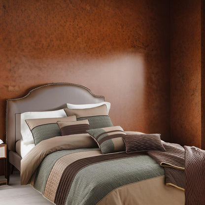 7 Piece Queen Comforter Set with Pleats and Texture, Gray and Brown - View 7