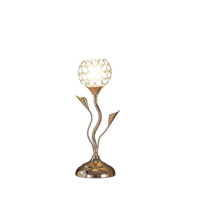 Metal Table Lamp with Floral Shade and Acrylic Crystals, Gold - View 2