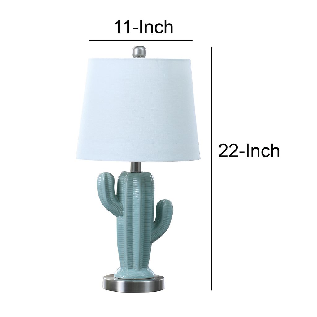 22 Inch Accent Table Lamp, Cactus Designed Body, Metal Base, Blue, White - View 5