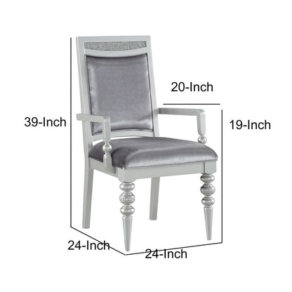 Crystal Inlaid Fabric Upholstered Wooden Arm Chair, Set of 2, Silver - View 5
