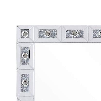 Mirror Panel Frame Wall Decor with Light Function and Faux Diamond, Silver - View 3