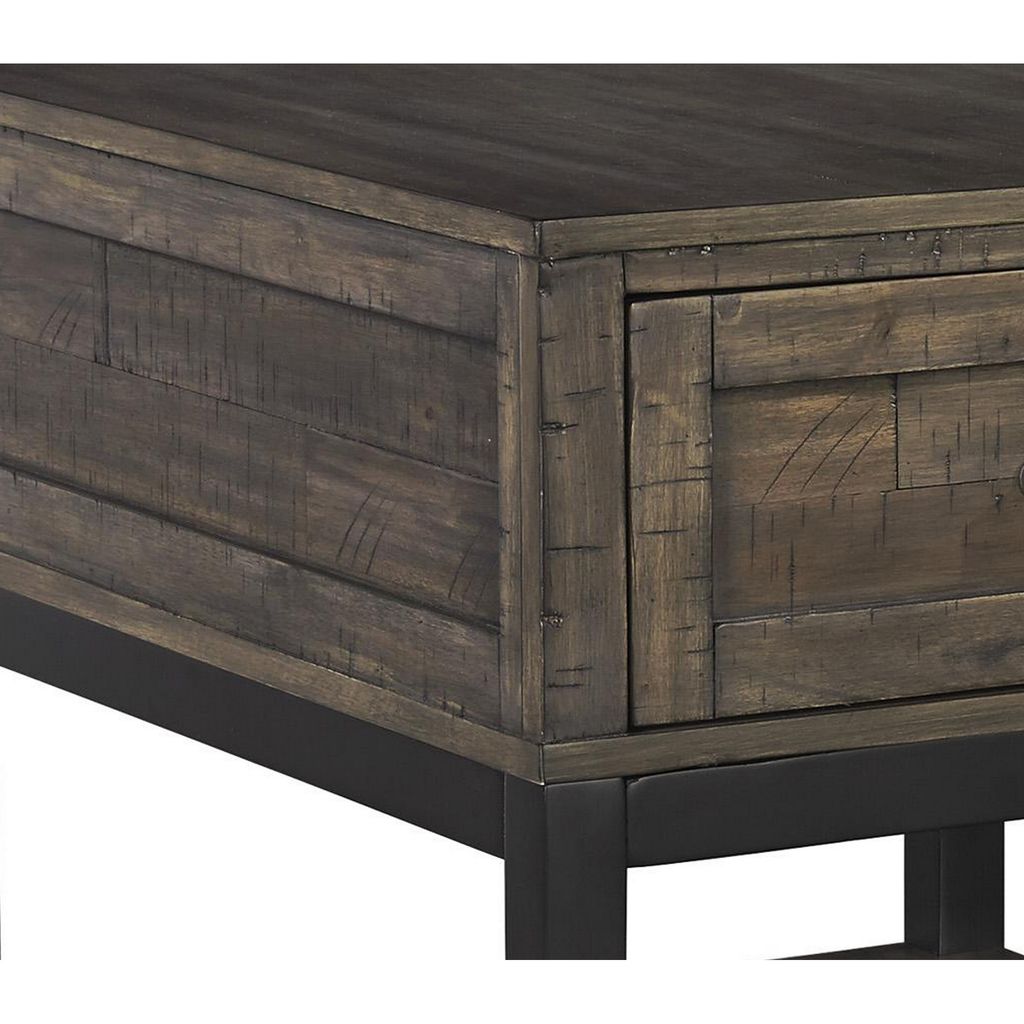 Two Tone Wooden End Table with 1 Drawer and Metal Base, Brown and Black - View 3