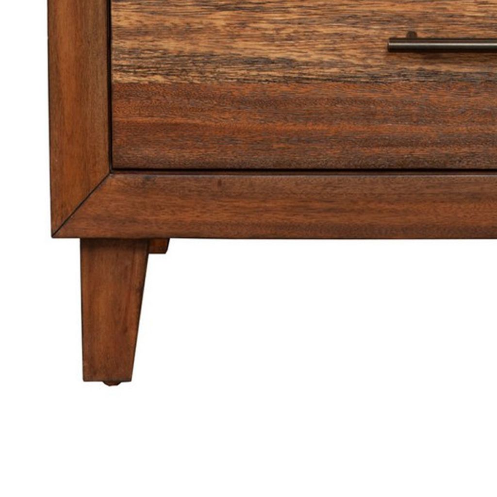 Paul 35 Inch Small Dresser Chest, 3 Drawers, Metal Bar Handles, Warm Brown - View 4