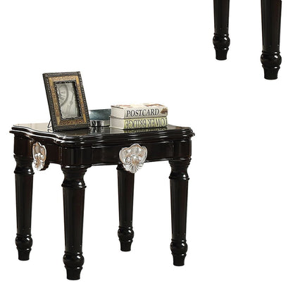 Wooden End Table With Contrast Carved Motif Turned Legs, Black - View 5